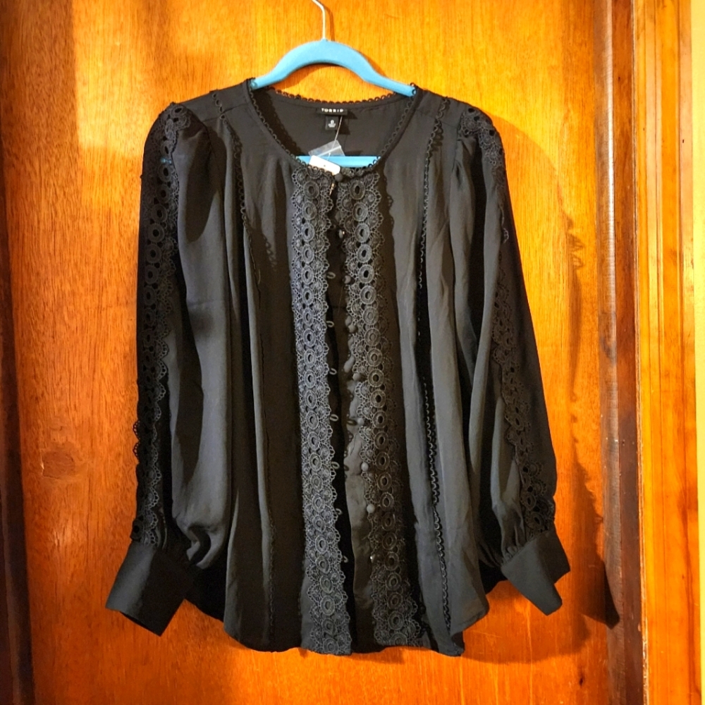 Torrid Elegant Black Lace Trim Blouse